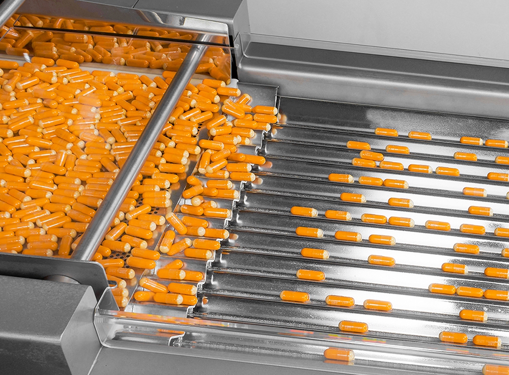 12軌三層式振動分粒軌道，皆配有數組感測單元，精準偵測藥錠